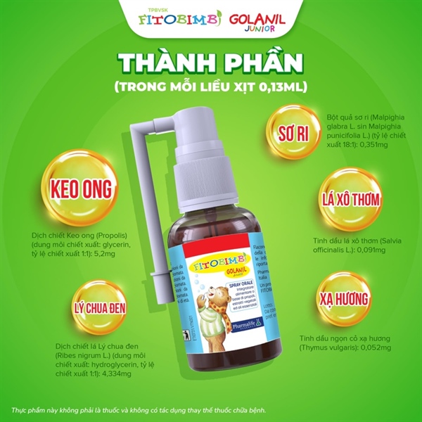 Xịt họng Fitobimbi Golanil Junior