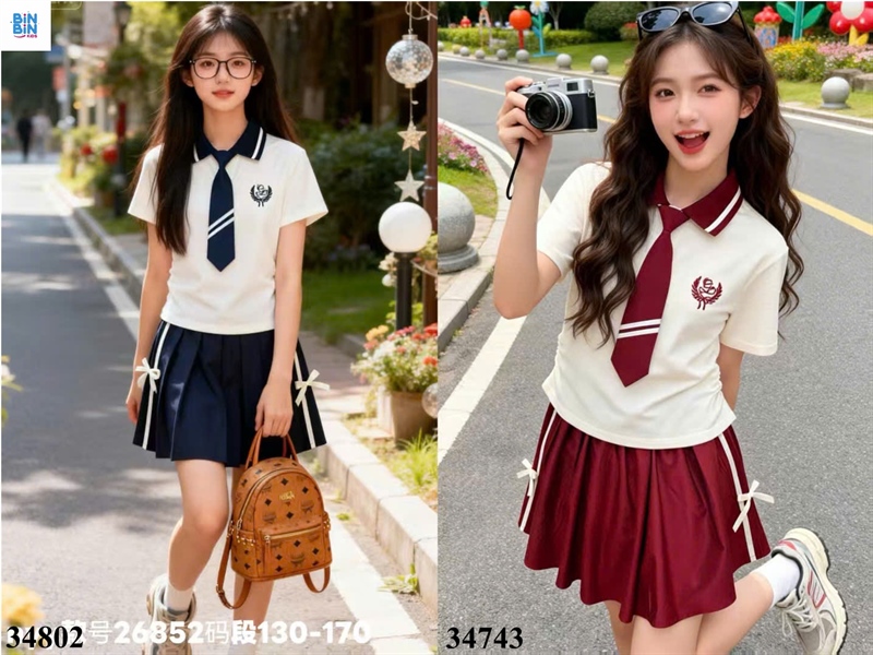 34802- Set váy polo đen cà vạt G