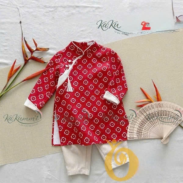 (70-150)BT Áo dài nhung tăm Bách An.Đỏ