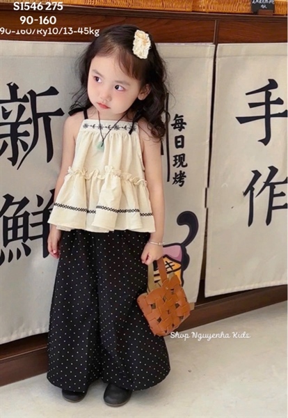 S1546 Set áo 2 dây đen q bi đen