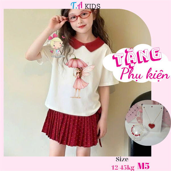M5 (12-45kg) Set áo trắng váy đỏ bi