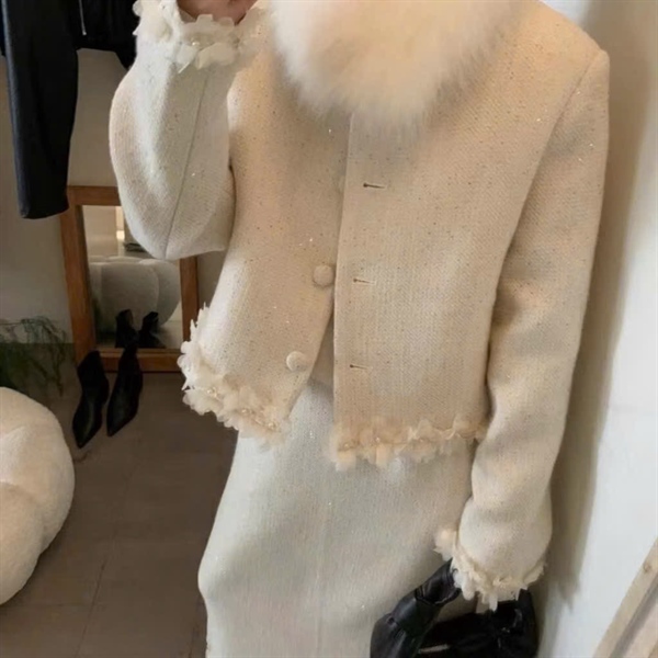 Áo dạ tweed tiểu thư viền hoa 951