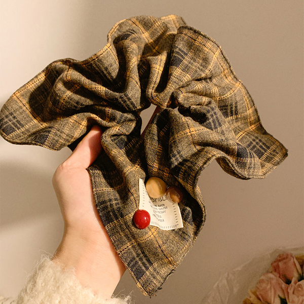Dây scrunchies buộc tóc vuông caro vintage