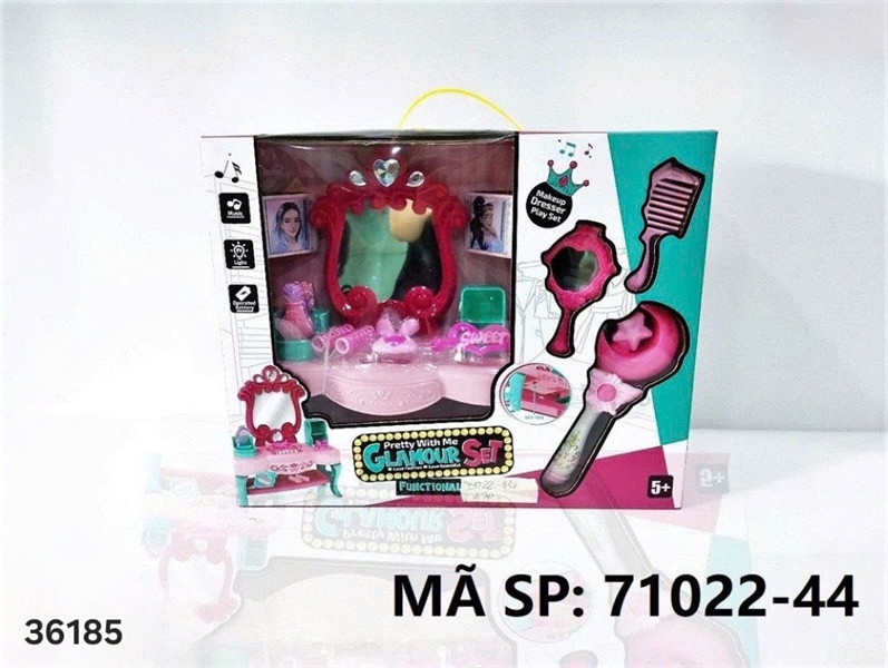 71022-44 HỘP BÀN TRANG ĐIỂM PIN + GƯƠNG, LƯỢC, ỐNG CUỐN, TRƯỢNG SAO Makeup Glamour Set 71022-