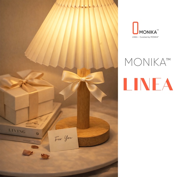 MONIKA LINEA | Đèn Ngủ Để Bàn Xếp Ly Phong Cách Bắc Âu, Đèn Bàn Decor Phòng Ngủ Gỗ Tự Nhiên, Đèn Led