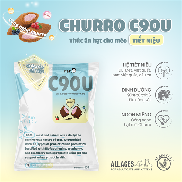 Thức ăn hạt mèo mix gà sấy Churro C90 | PetQ