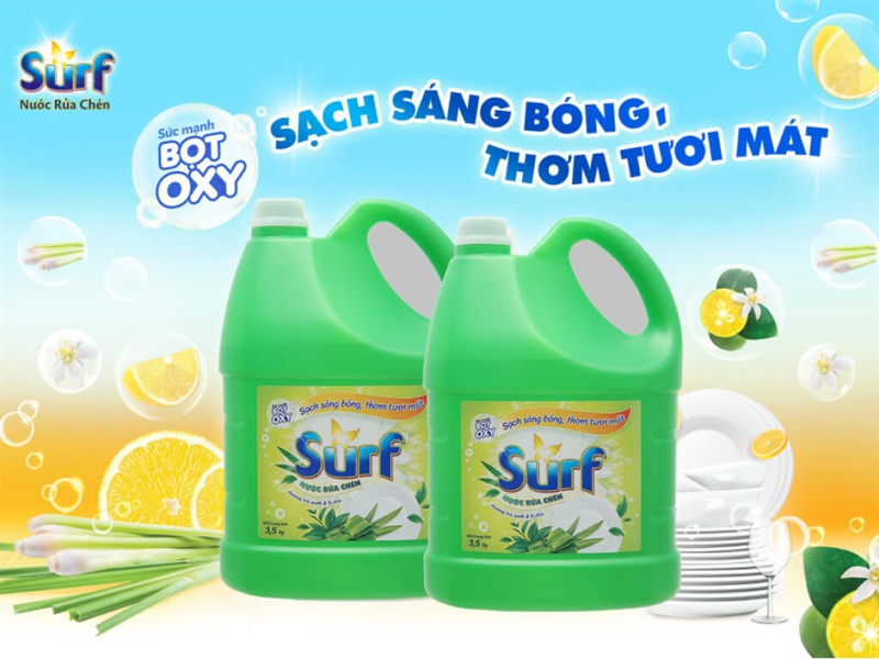 Nước rửa chén Surf trà xanh lá dứa can 3.4kg