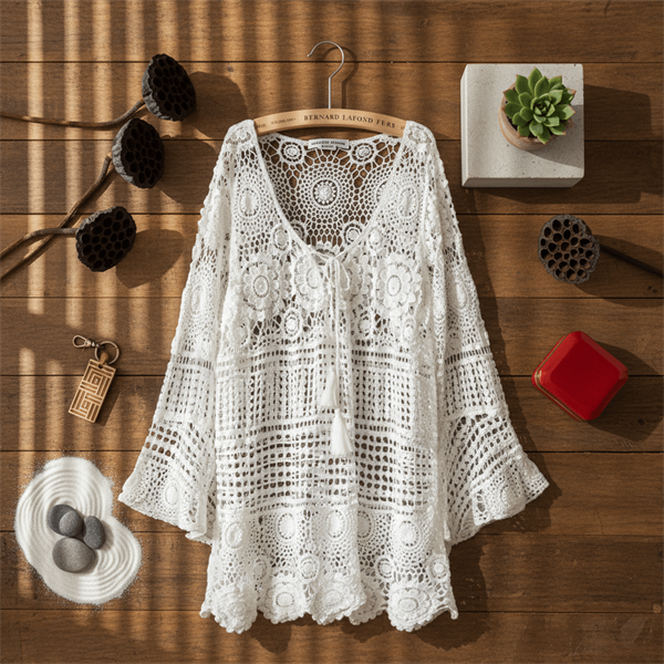Áo choàng lưới dáng dài dây rút ngay cổ (be/trắng, đen )