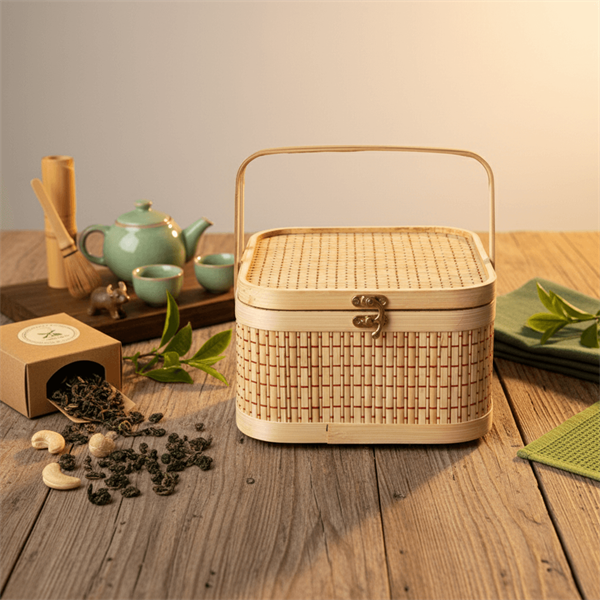 Hộp mây tre cao cấp có quai cầm 20x20xh10