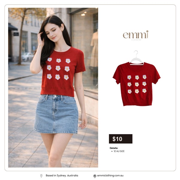 Red Daisy Knit Tee