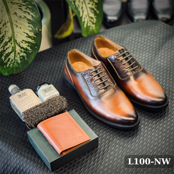 Giày Cột Dây Đế Da Mũi Trơn