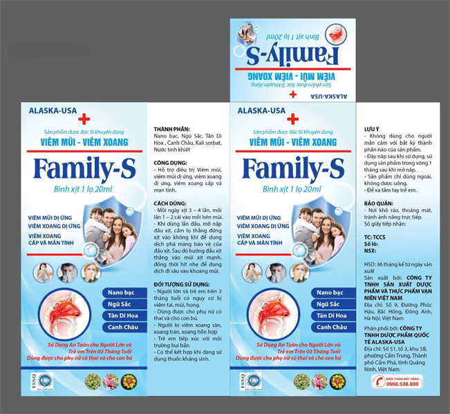 Viêm mũi - Viêm xoang Family-S (Bình xịt 20ml) - ALASKA