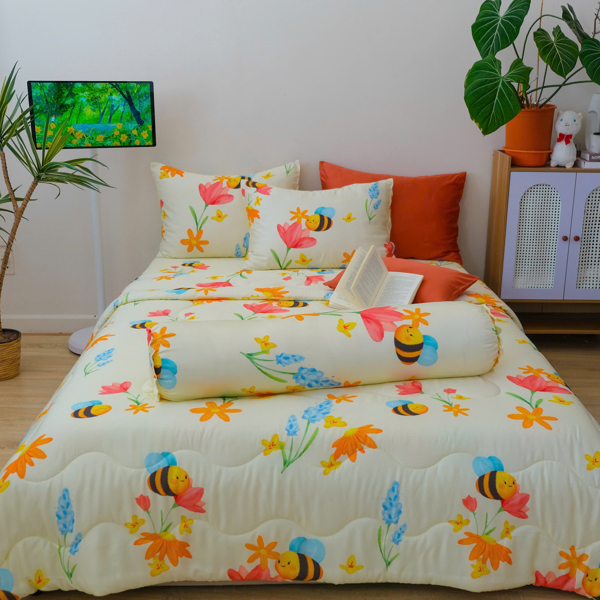 Ga lẻ (không vỏ gối) Tencel 60s họa tiết ong vàng