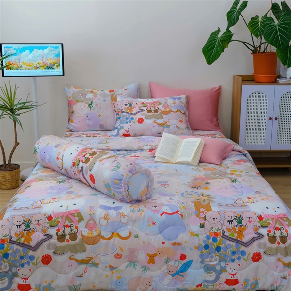 Ga lẻ (không vỏ gối) Tencel 60s họa tiết gấu sinh nhật