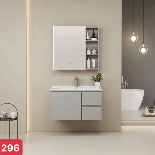 Tủ Chậu Lavabo PVC R96 Cao Cấp | Chống Nước, Gương LED Có Sấy