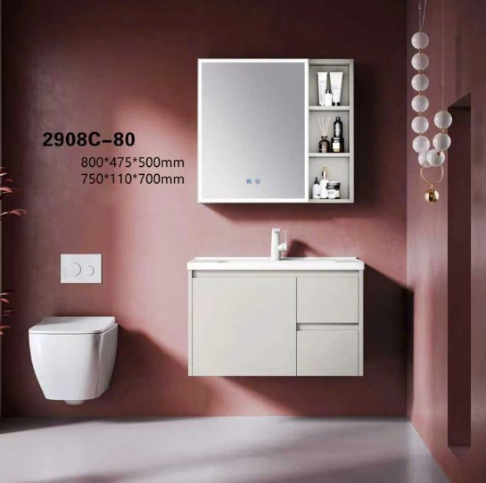 Bộ Tủ Chậu Phòng Tắm PVC YS2908C-Nhựa PVC Chống Nước, Cánh Kim Loại