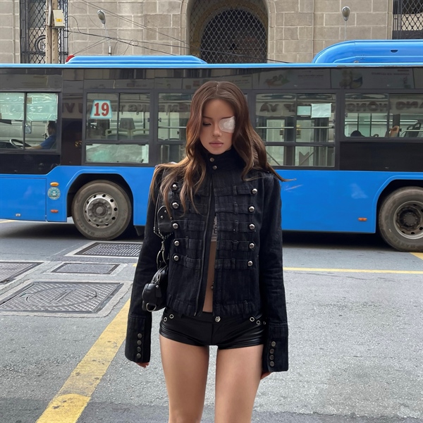 Áo Khoác Denim TWENTI Phong Cách Napoleon - DENIM ĐEN - 0 ( Form ngắn )