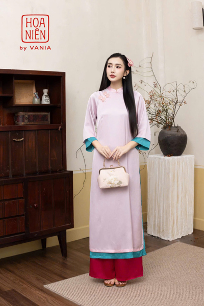 Áo dài suông tay và tà 2 lớp