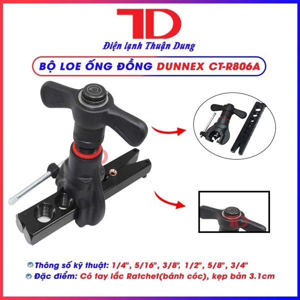 Bộ loe ống Dunnex CT-R806A, đầu vặn có Ratchet, thanh lý (thùng 10 bộ)