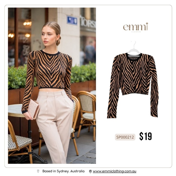 Brown Zebra Cropped Knit Top