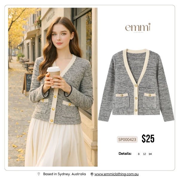 Grey Tweed Gold Button Cardigan