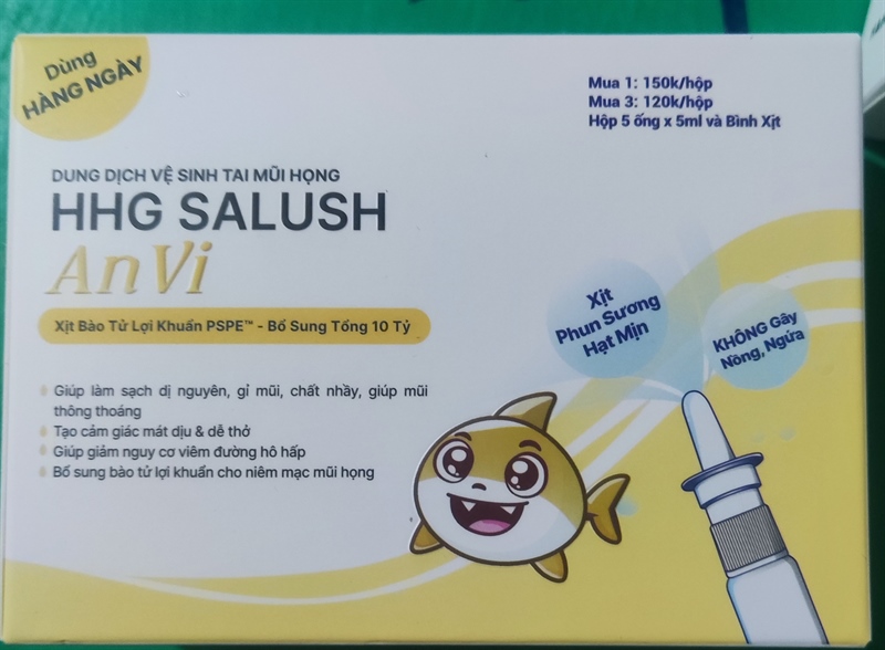 Dung dịch vệ sinh tai mũi họng HHG Salush AnVi (Hộp 5 ống x 5ml + Bình xịt) 2