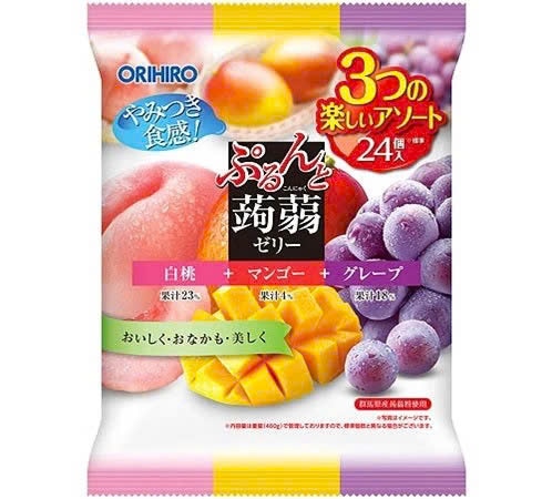 Thạch Orihiro Mix 3 vị đào xoài nho tím gói 24