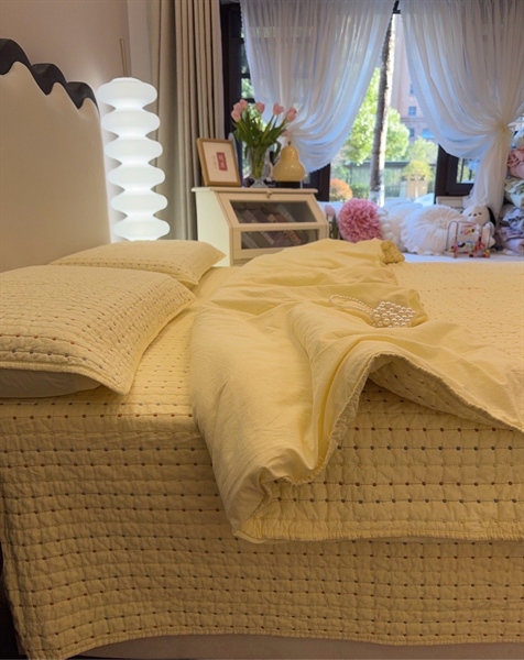 Bộ ga chần full "Miên sắc" | 100% cotton tự nhiên - Vỏ chăn chần 200x230 cm - Vàng Chấm bi - JF14.02