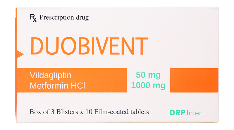 Thuốc Duobivent (Viladagliptin 50mg; Metformen HCl 1000mg) Trị đái đường tuýp 2 (Hộp 3 vỉ x 10 viên) - DRP Inter 2