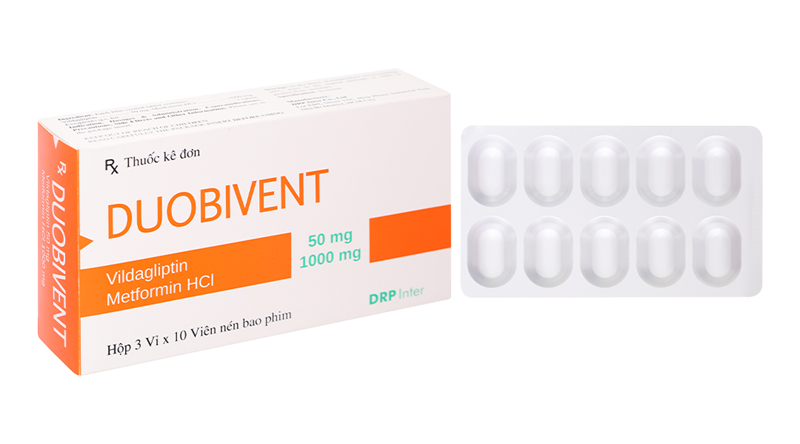 Thuốc Duobivent (Viladagliptin 50mg; Metformen HCl 1000mg) Trị đái đường tuýp 2 (Hộp 3 vỉ x 10 viên) - DRP Inter