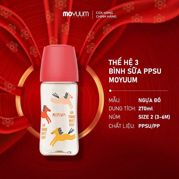 Bình sữa Moyuum PPSU Dream Pony Sun Red 270ml