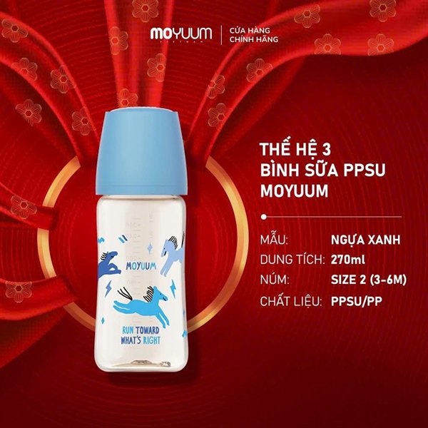 Bình sữa Moyuum PPSU Dream Pony Aqua Blue 270ml