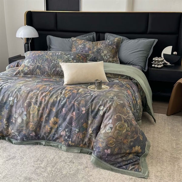 Bộ ga chần Vip | Vải cotton lụa 80s in hoa - Chần Full - LX14.02