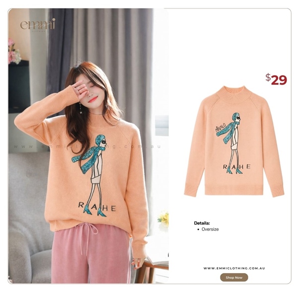 Peach Girl Graphic High Neck Knit