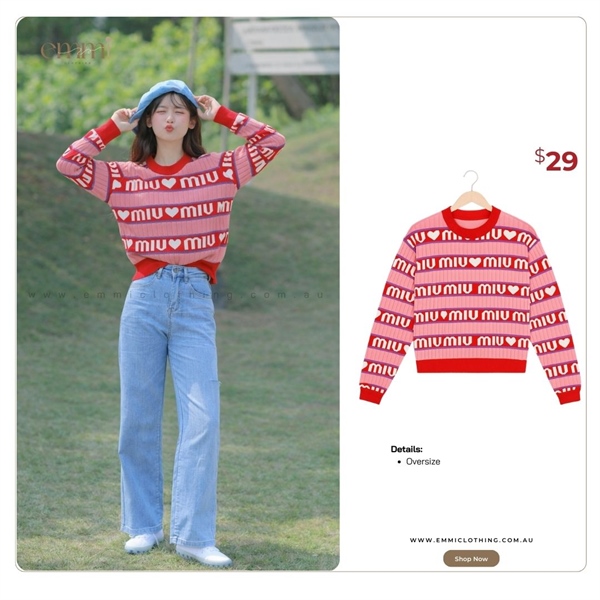 Pink & Red Logo Stripe Knit Top.