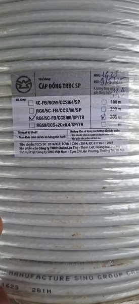 Dây cáp đồng trục 5C Sino RG6/5C-FB/CCS/80 lõi 0.8 hợp kim
