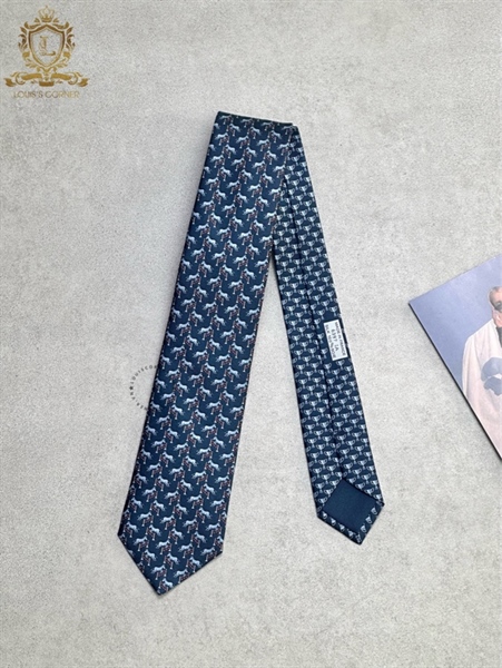 Cravate Hermes soie free jump marine / bleu moyen