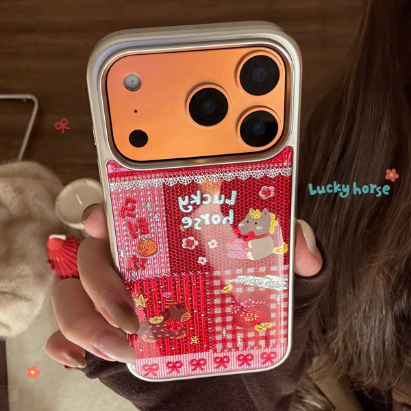 Case Đỏ Lucky Horse Viền Bạc - 15Pro