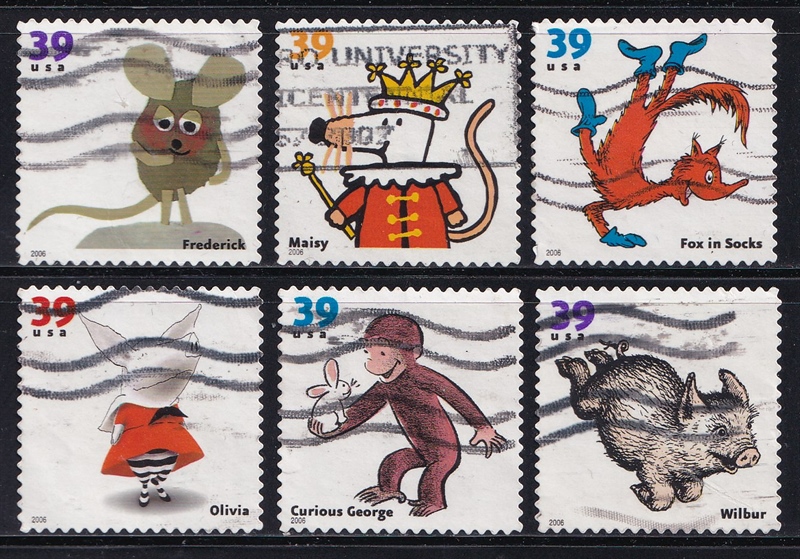 Bộ 6 Tem Bưu Chính Mỹ - Động Vật Trong Sách Thiếu Nhi | USA - Favorite Children's Book Animals 2006 (6) | Used/CTO