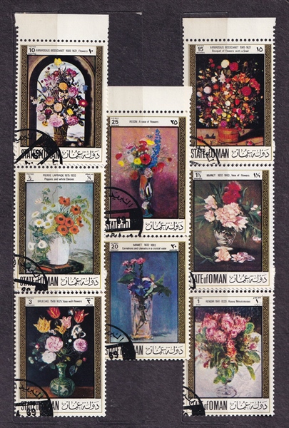 Bộ 8 Tem Bưu Chính Oman - Tranh Hoa | Oman - Flowers in Paintings 1969 (8) | Used/CTO