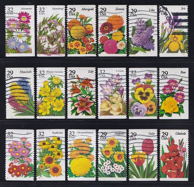 Bộ 18 Tem Bưu Chính Mỹ - Hoa | USA - US Garden Flower Booklet Panes 1993-1996 (18) | Used/CTO