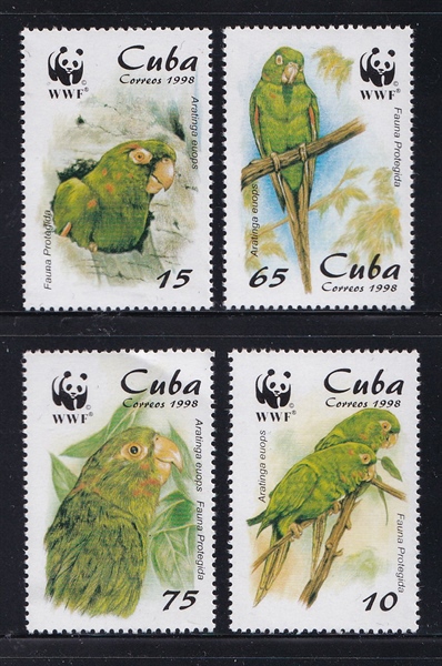 Bộ 4 Tem Bưu Chính Cuba - Vẹt | Cuba - WWF Cuban Parakeet Parrots 1998 (4) | Mint