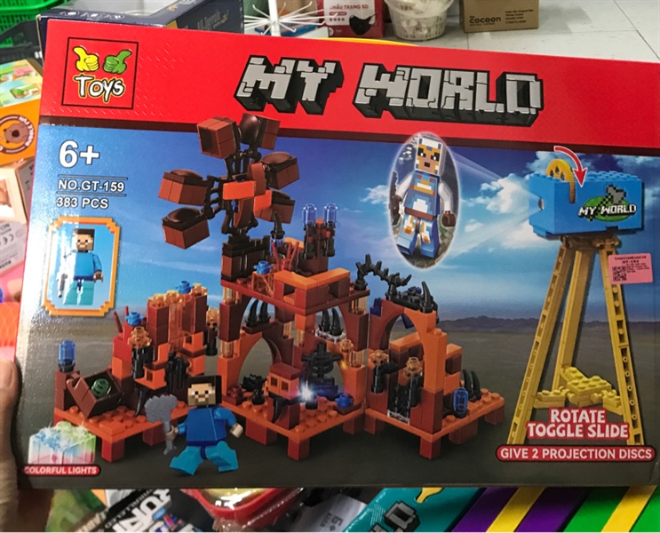 Hộp logo ráp My World 383 miếng + chiếu hình pin đèn
