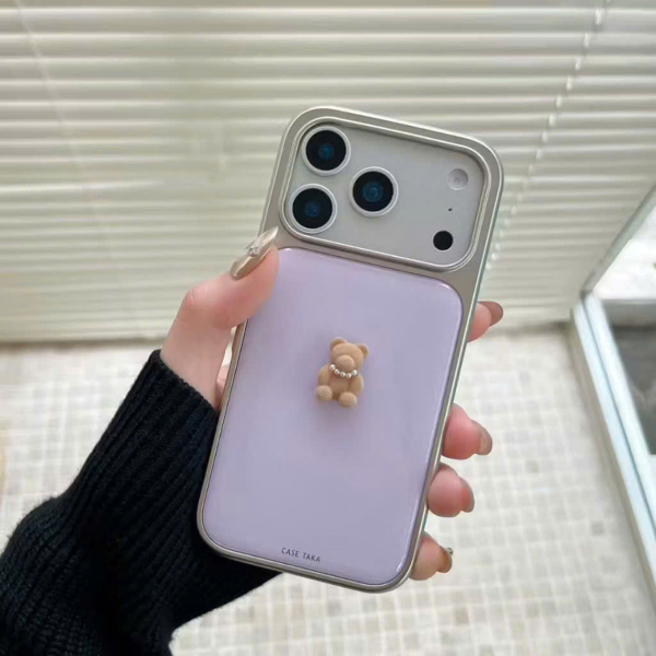 Case Tím Gấu Nâu Nổi Viền Bạc - 16PROMAX