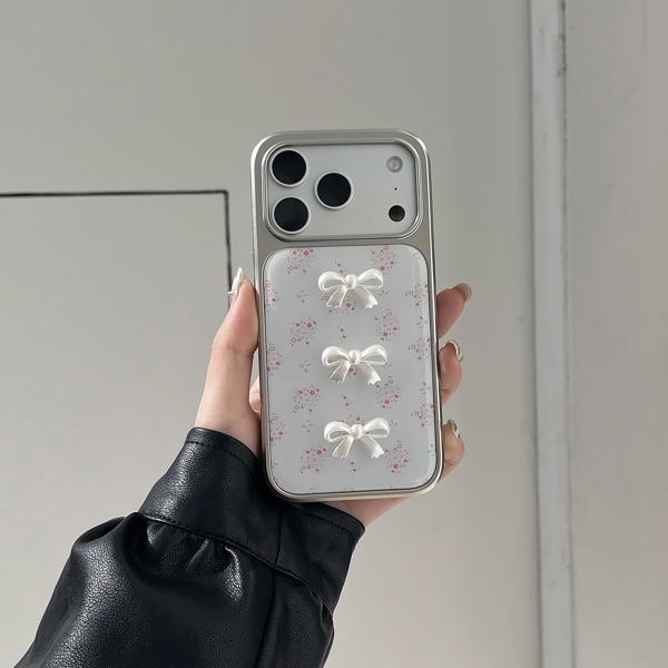 Case Trắng Hoa Nơ Nổi Viền Bạc - 16PRO