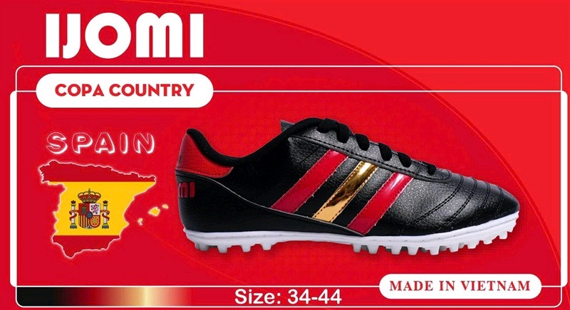 Giày bóng đá 3 sọc IJOMI ánh kim - Đen viền đỏ vàng