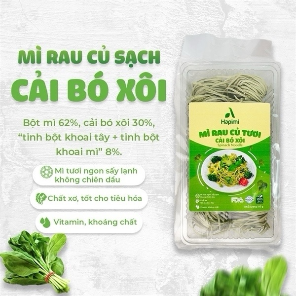 Mì rau củ tươi hapimi cải bó xôi 180g