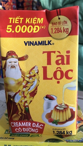 Sữa đặc có đường sweetened Vinamilk tài lộc, hộp giấy 1.284 kg