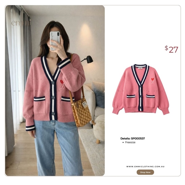 Pink Varsity Heart Cardigan