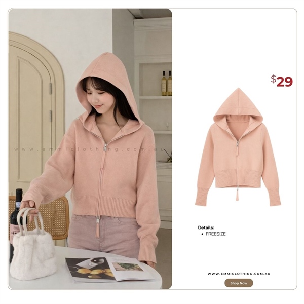 Blush Zip-Up Knit Hoodie